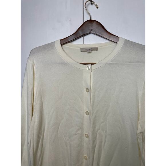 Loft Modern Crewneck Ivory Cardigan Womens Large Button Down Sweater Cream - Picture 3 of 12
